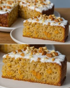 Moist oat and fruit cake with a variety of fresh fruits on top