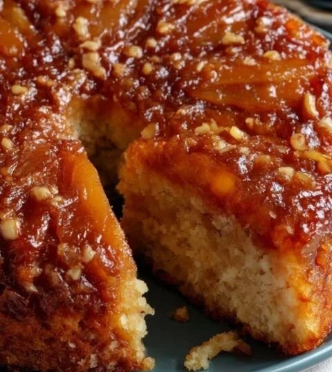 Slice of moist old fashioned apple cake on a white plate