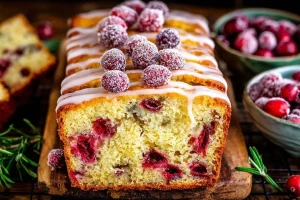 Freshly baked Orange Cranberry Loaf on a wooden table