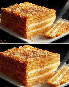 Pineapple Cream Cheese Puff Pastry Cake topped with fresh pineapple slices