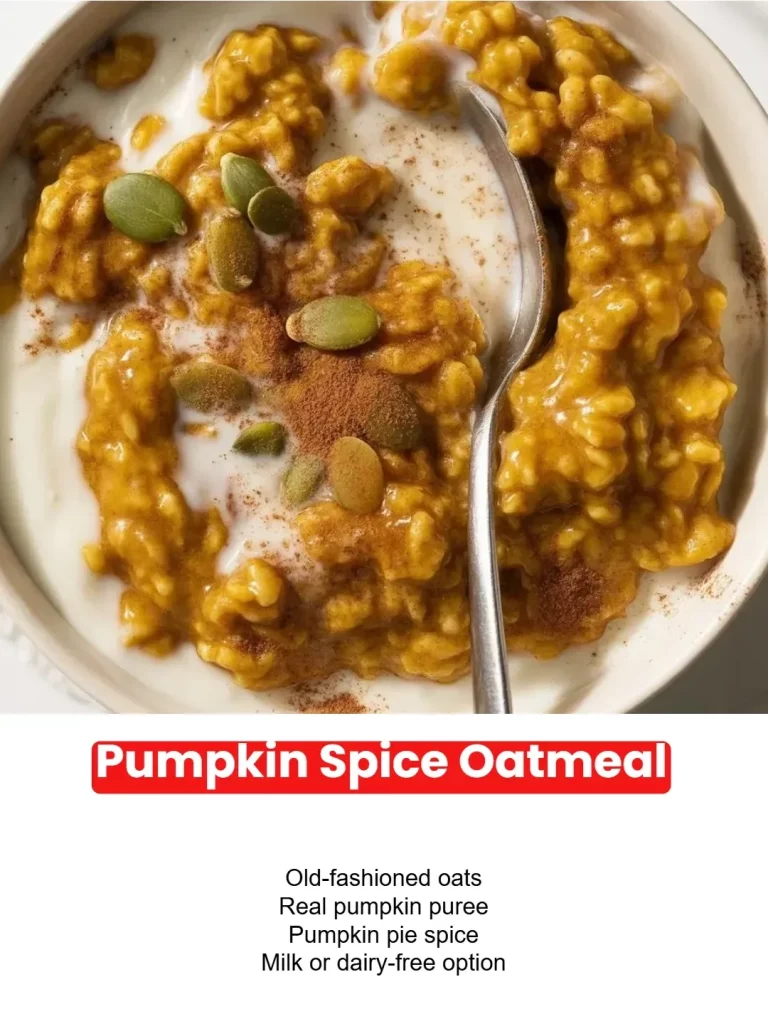 Warm bowl of pumpkin spice oatmeal topped with cinnamon and nuts