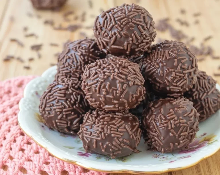 Small batch Brazilian brigadeiro truffle cake topped with chocolate sprinkles