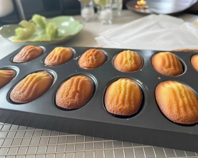 Small Batch Moroccan Orange Blossom Madeleines fresh from the oven