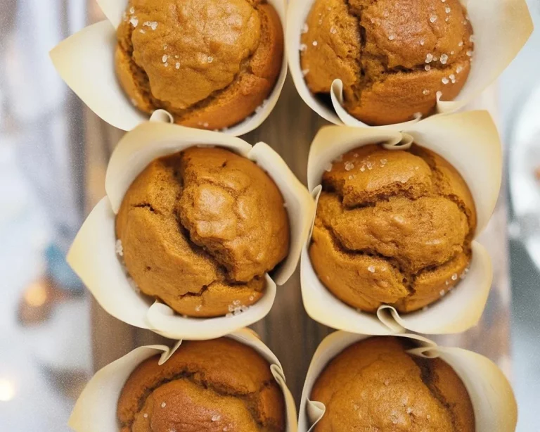 Freshly baked small batch pumpkin spice muffins on a wooden table.