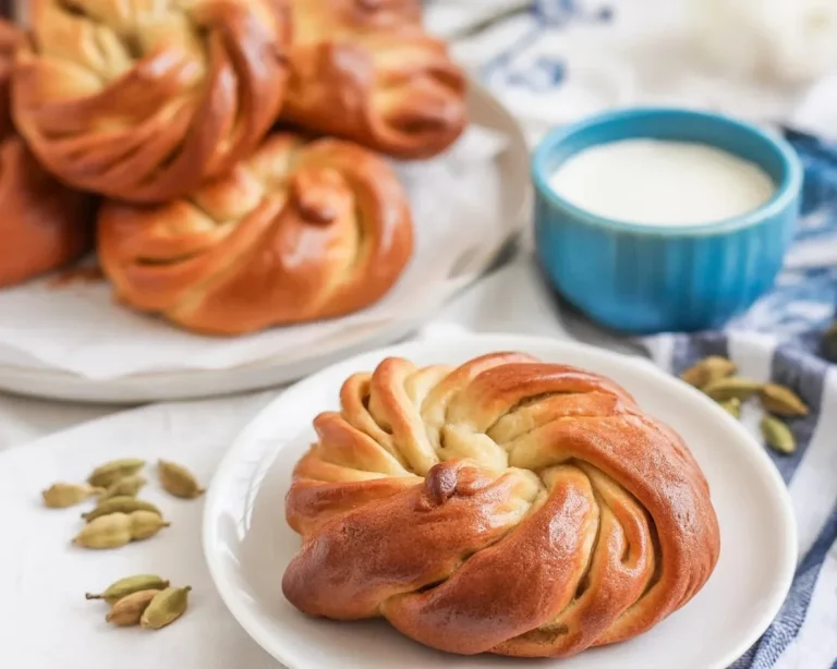 Freshly baked small batch Swedish Cardamom Buns with aromatic spices