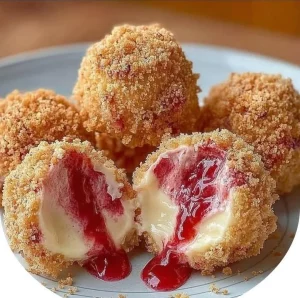Strawberry crunch cheesecake bites arranged on a plate, dessert delight