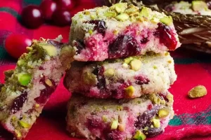 Sugar free keto cranberry pistachio biscuits on a plate