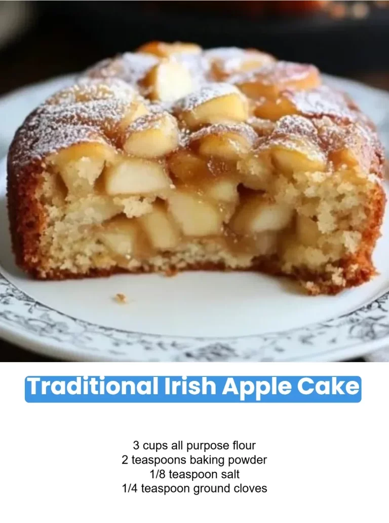 Delicious slice of traditional Irish apple cake with fresh apples and spices