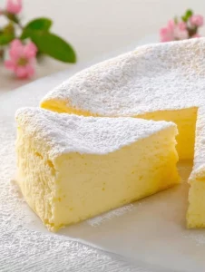 Very soft yogurt cake topped with fresh berries on a white plate