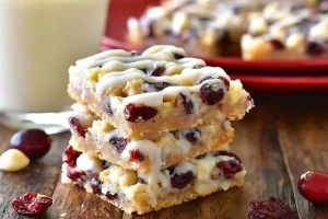 Delicious White Chocolate Cranberry Macadamia Magic Bars on a plate