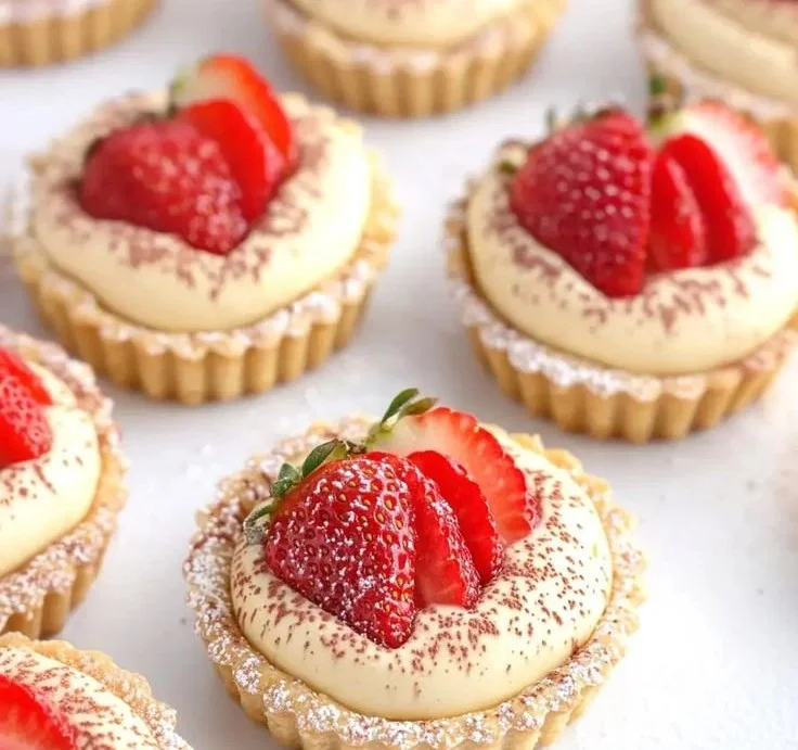 Delicious white chocolate mousse tart topped with fresh berries and mint