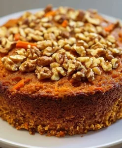 Wholesome carrot apple oatmeal cake topped with fruits and nuts