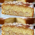 Delicious homemade Almond Cake served on a rustic wooden table