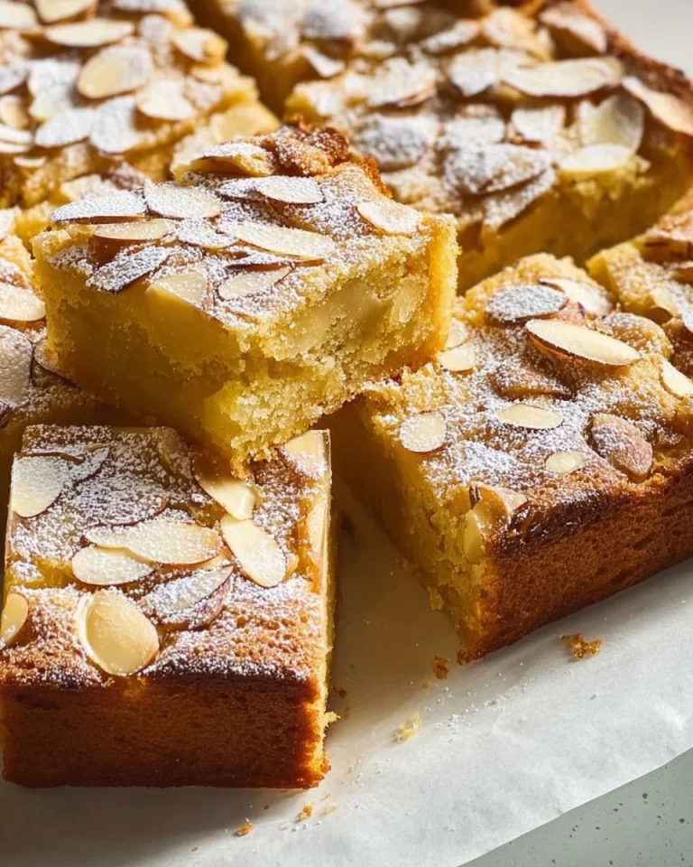 Delicious Almond Croissant Cookie Bars with almond topping and flaky pastry.