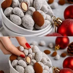 Delicious chocolate-coated almonds ready to be enjoyed as a sweet snack.