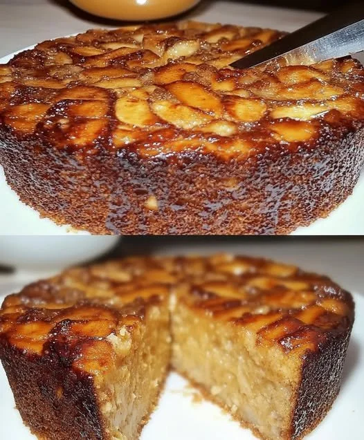 Delicious apple and oat cake garnished with apple slices and oats