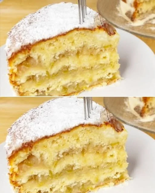 Delicious apple cake topped with cinnamon and fresh apples