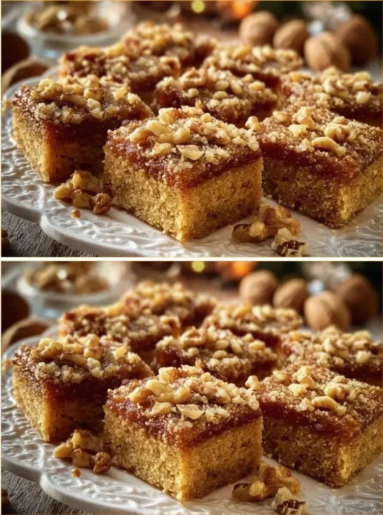 Moist apple cake made with semolina, garnished with fresh apple slices.