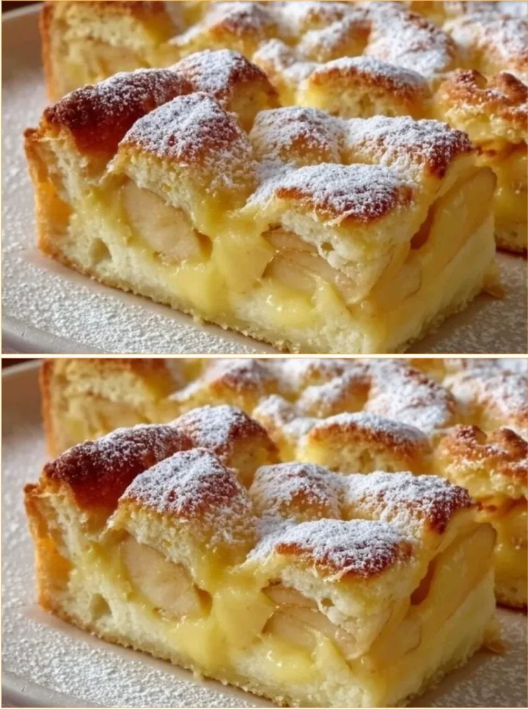 Delicious Apple Cake topped with creamy Vanilla Pudding