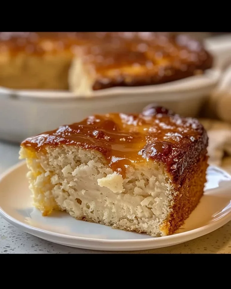 Delicious slice of Apple Dapple Cake with apples and caramel glaze