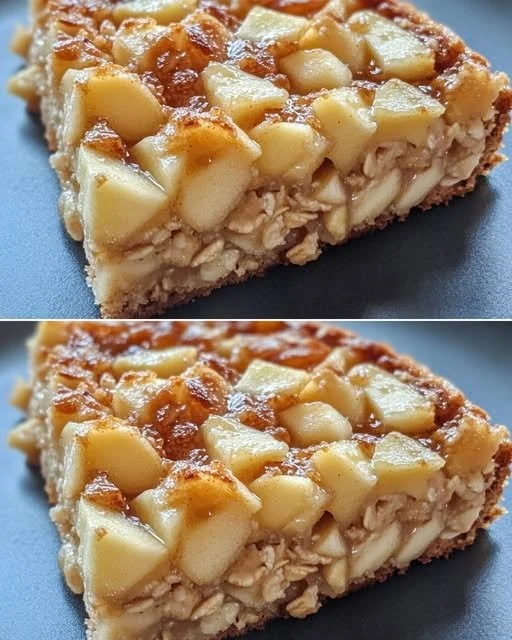 Slice of homemade Apple Oat Cake topped with fresh apple slices