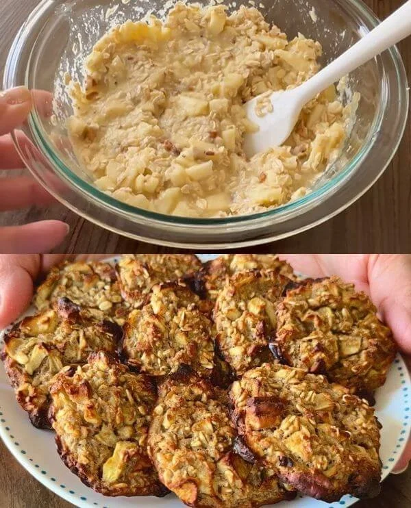 Homemade Apple Oatmeal Cakes with a sprinkle of cinnamon and fresh apple slices.
