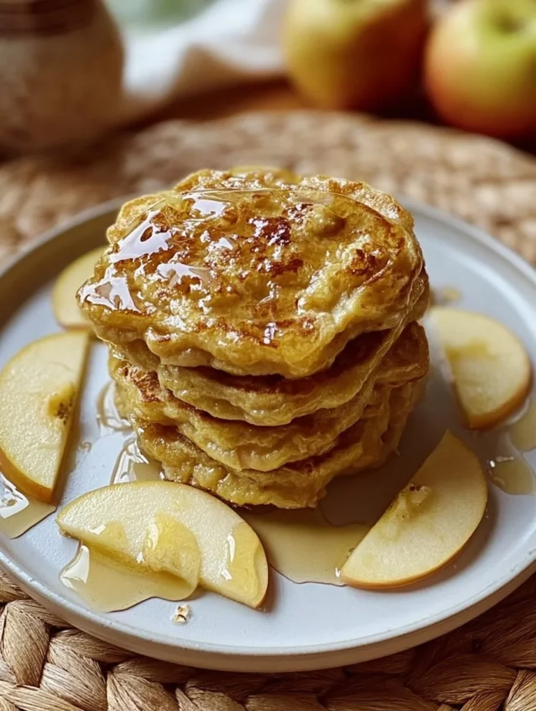 Delicious apple pancakes topped with syrup and fresh apple slices