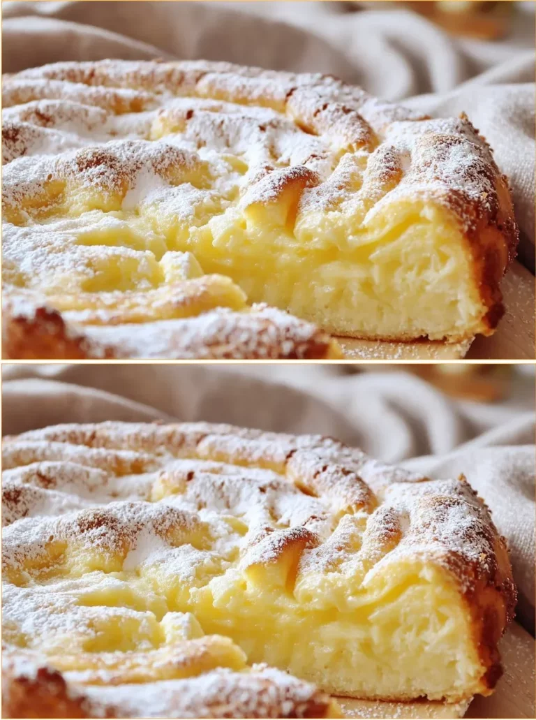 Delicious apple pie topped with creamy pastry cream, a perfect dessert treat.