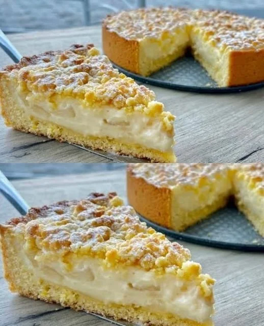 Delicious homemade apple tart garnished with fresh apples and cinnamon