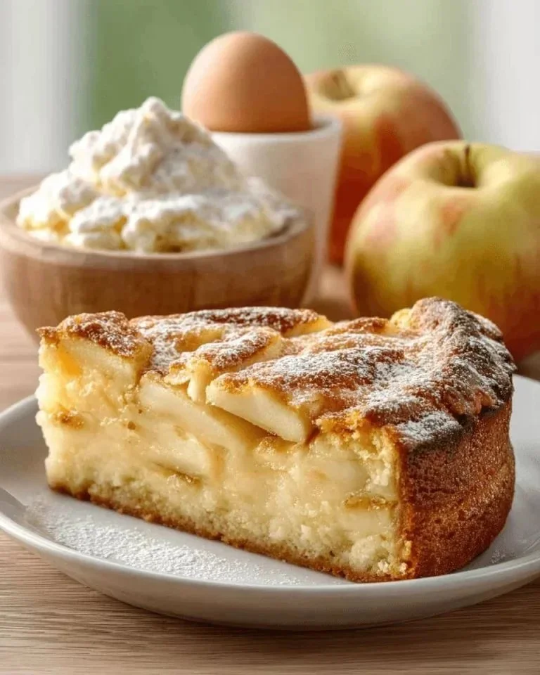 Slice of banana apple cake topped with fresh fruits