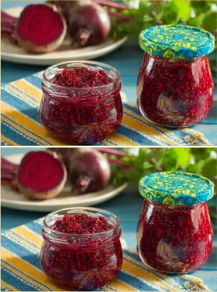 Beetroot caviar served in a glass bowl with garnishes, showcasing its vibrant color.
