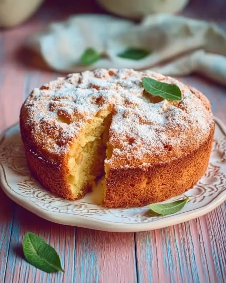 Delicious Charlotte Apple Cake topped with kefir and slices of fresh apples