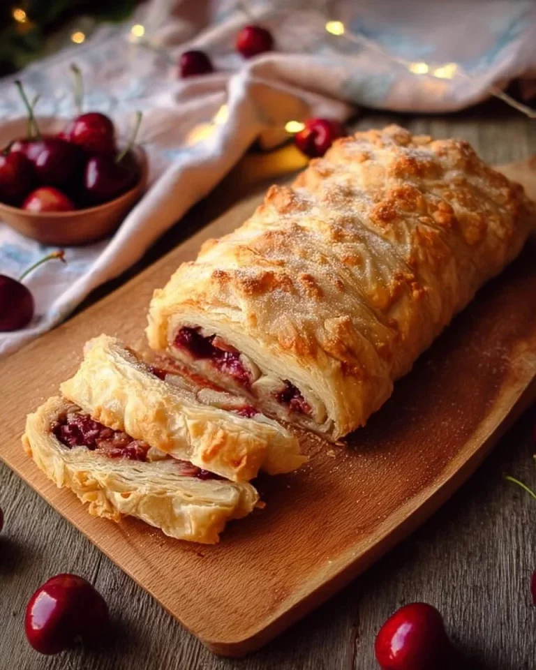 Delicious homemade cherry strudel with fresh cherries and flaky pastry
