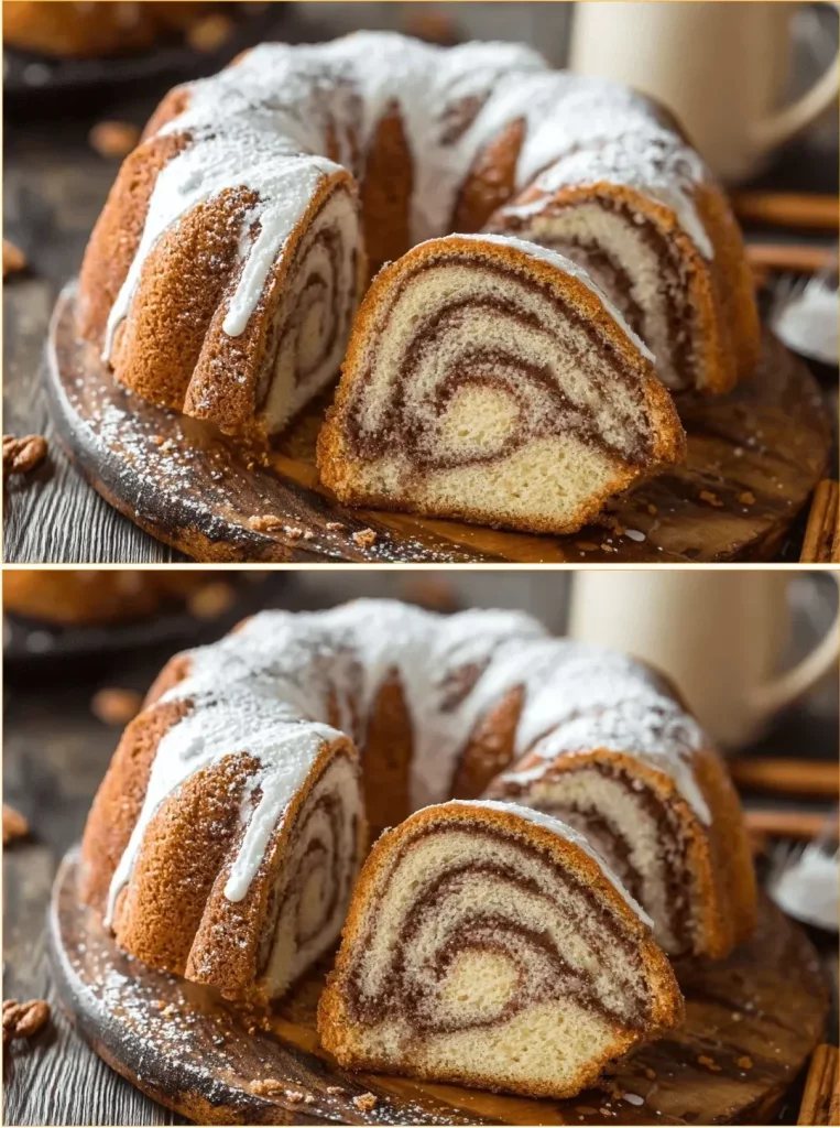Delicious homemade Cinnamon Swirl Cake with a rich cinnamon and sugar swirl