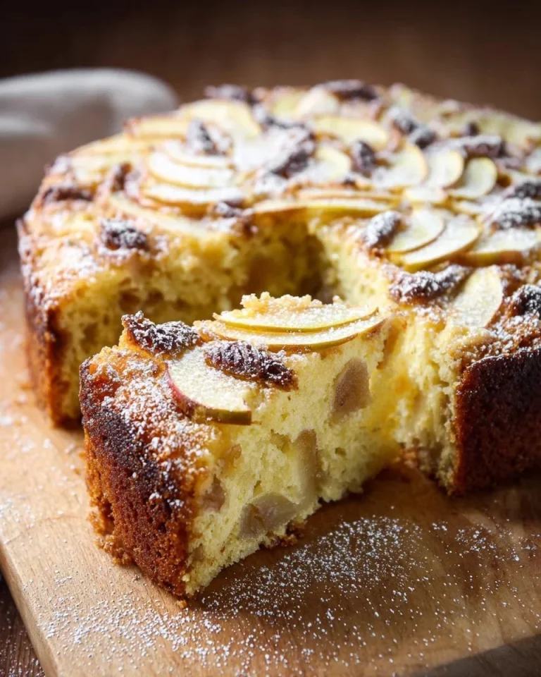 Slice of Classic Apple Cake featuring fresh apples and spices