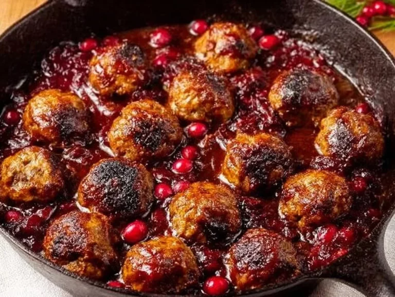Delicious cranberry meatballs served in a bowl, ideal for cocktail parties