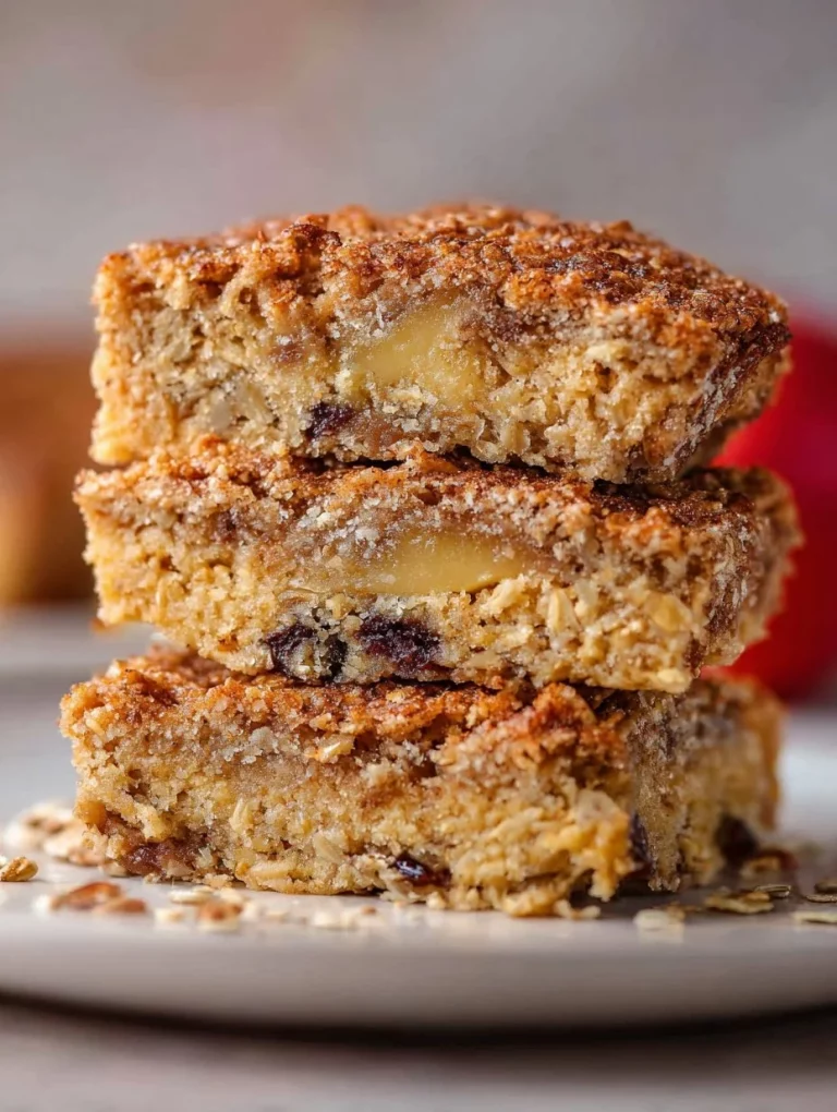 Delicious easy apple oatmeal cake with slices of fresh apples on top