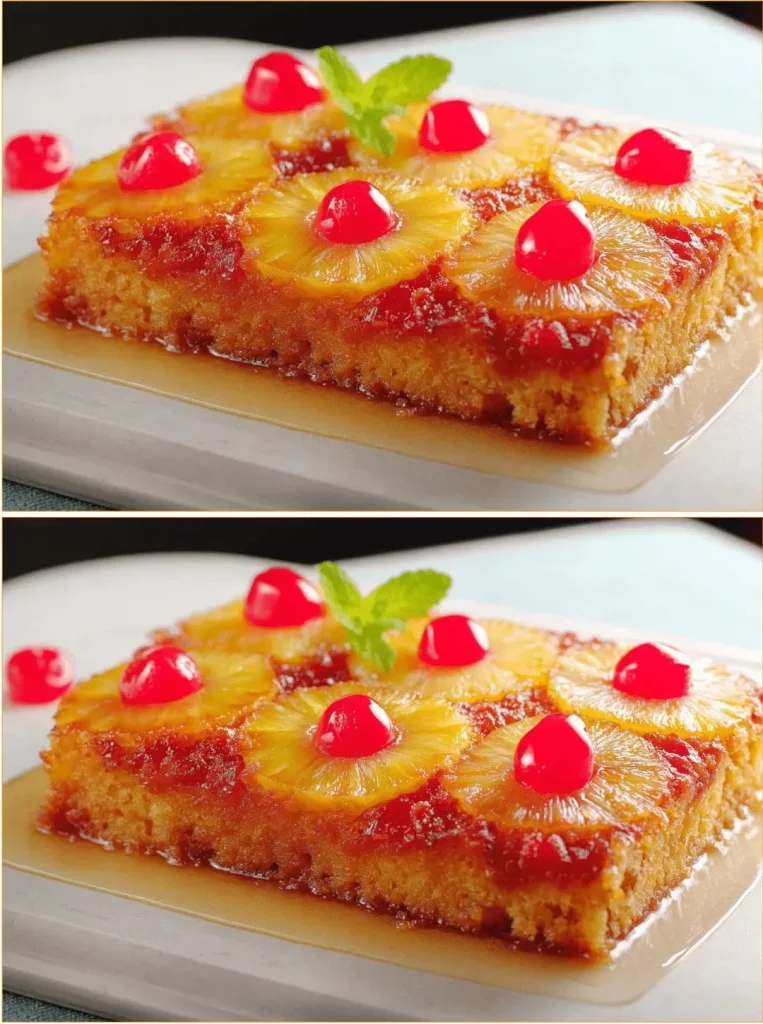 Delicious Easy Pineapple Upside Down Cake with caramelized pineapple toppings