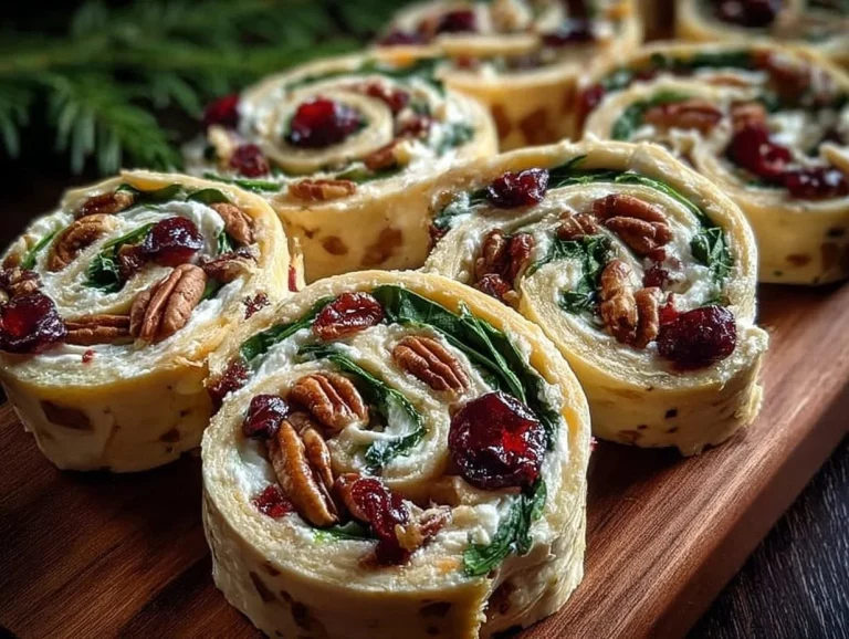 Festive Christmas Cranberry Roll Ups served on a platter.