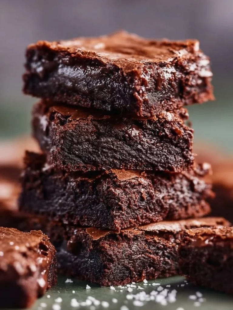 Delicious fudgy brownies on a plate, topped with chocolate ganache and nuts
