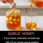 A jar of honey and cloves of garlic showcasing the Garlic and Honey morning ritual.