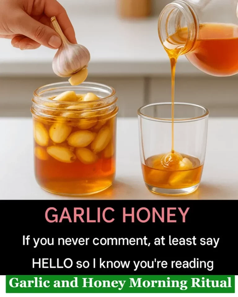 A jar of honey and cloves of garlic showcasing the Garlic and Honey morning ritual.