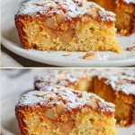 Gluten-free flourless orange almond cake topped with orange slices.