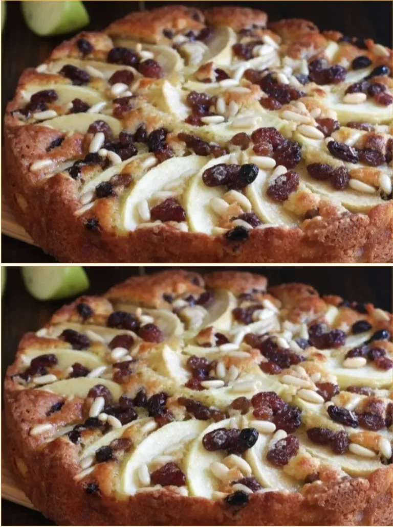 Slice of Grandma's apple cake with fresh apple slices and cinnamon on top