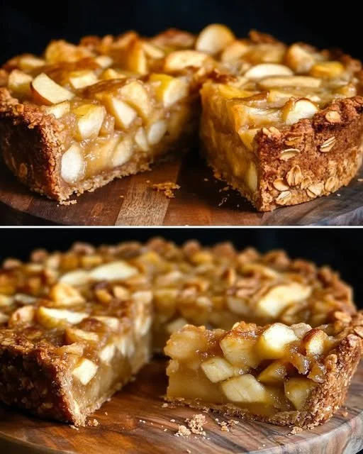 Slice of healthy apple cake topped with fresh apple slices and nuts
