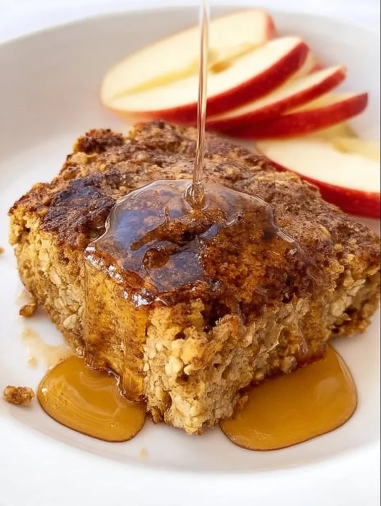 Healthy Baked Apple Oatmeal dish with baked apples and rolled oats