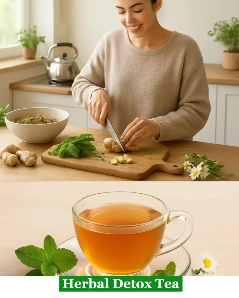 A calming cup of herbal detox tea featuring natural ingredients for cleansing.