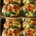 Freshly baked high-protein spinach and feta biscuits on a plate.