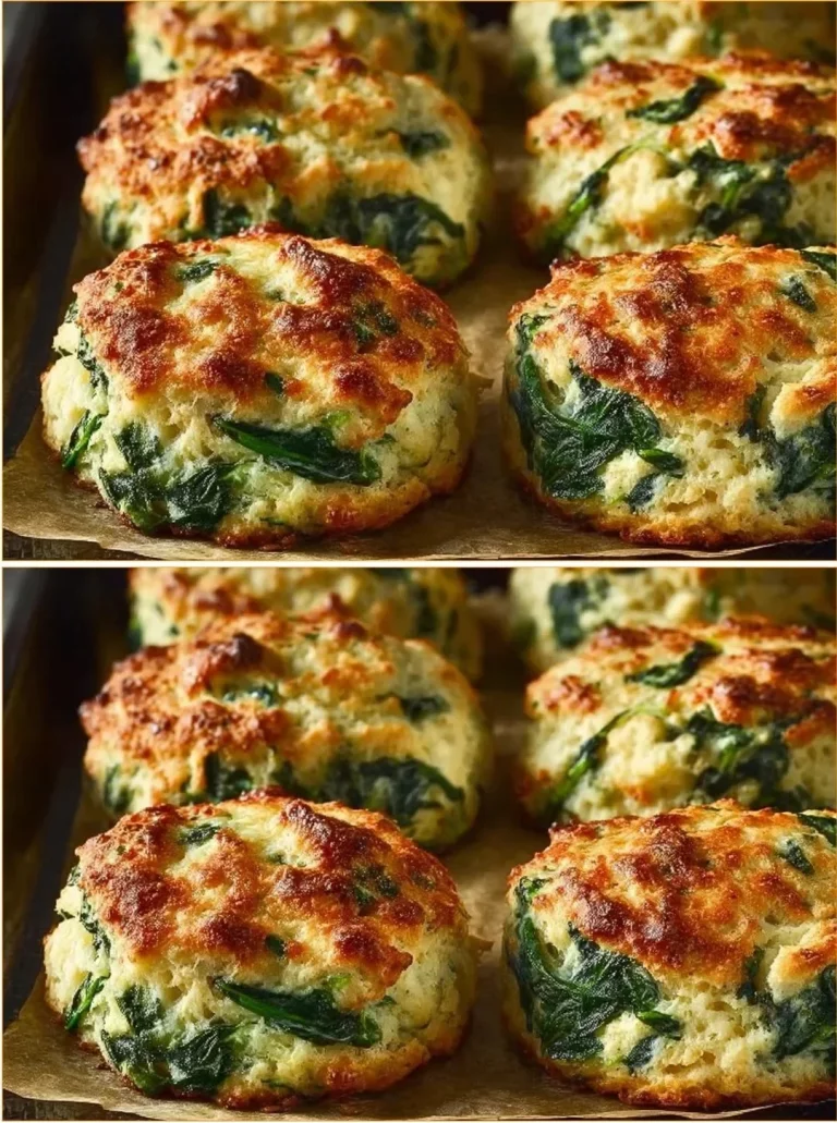 Freshly baked high-protein spinach and feta biscuits on a plate.