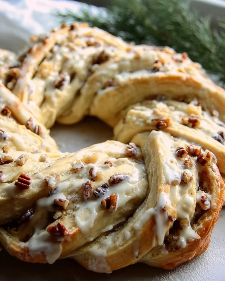Holiday Breakfast Wreath with Cranberry Almond Filling arranged on a festive table